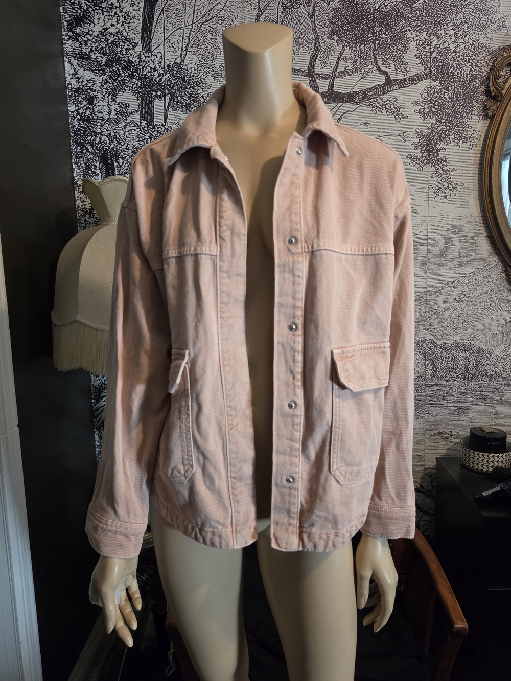 Stradivarius Light Pink Denim Utility Jacket